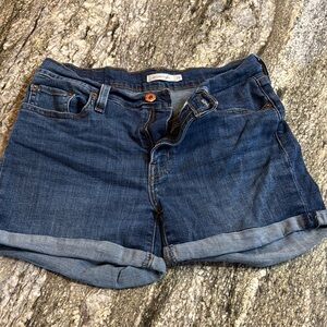 Levi's Blue Jean Shorts with Cuffed Hem and Medium-Dark Wash